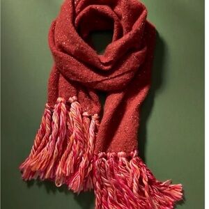 Anthropologie - Elegant Raspberry Scarf with Fringe